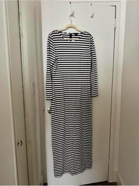 J.Crew Women's Black and White Striped Long Sleeve Maxi Dress